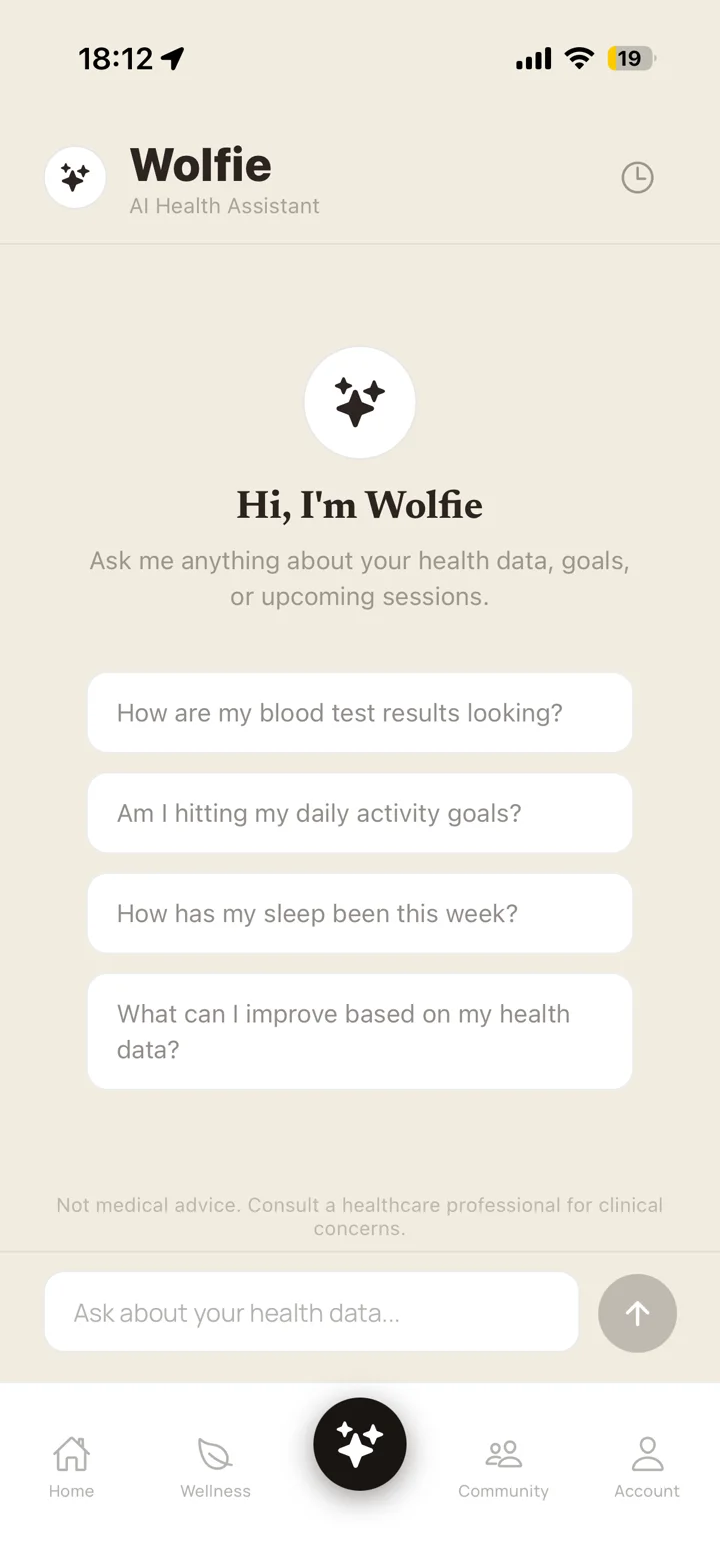 Wolfburgh app Wolfie AI health assistant screen